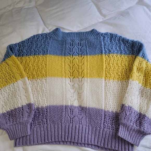 No Comment Loose Open Knit Striped Sweater Bold Bright Junior XL Long Sleeve - Picture 8 of 8
